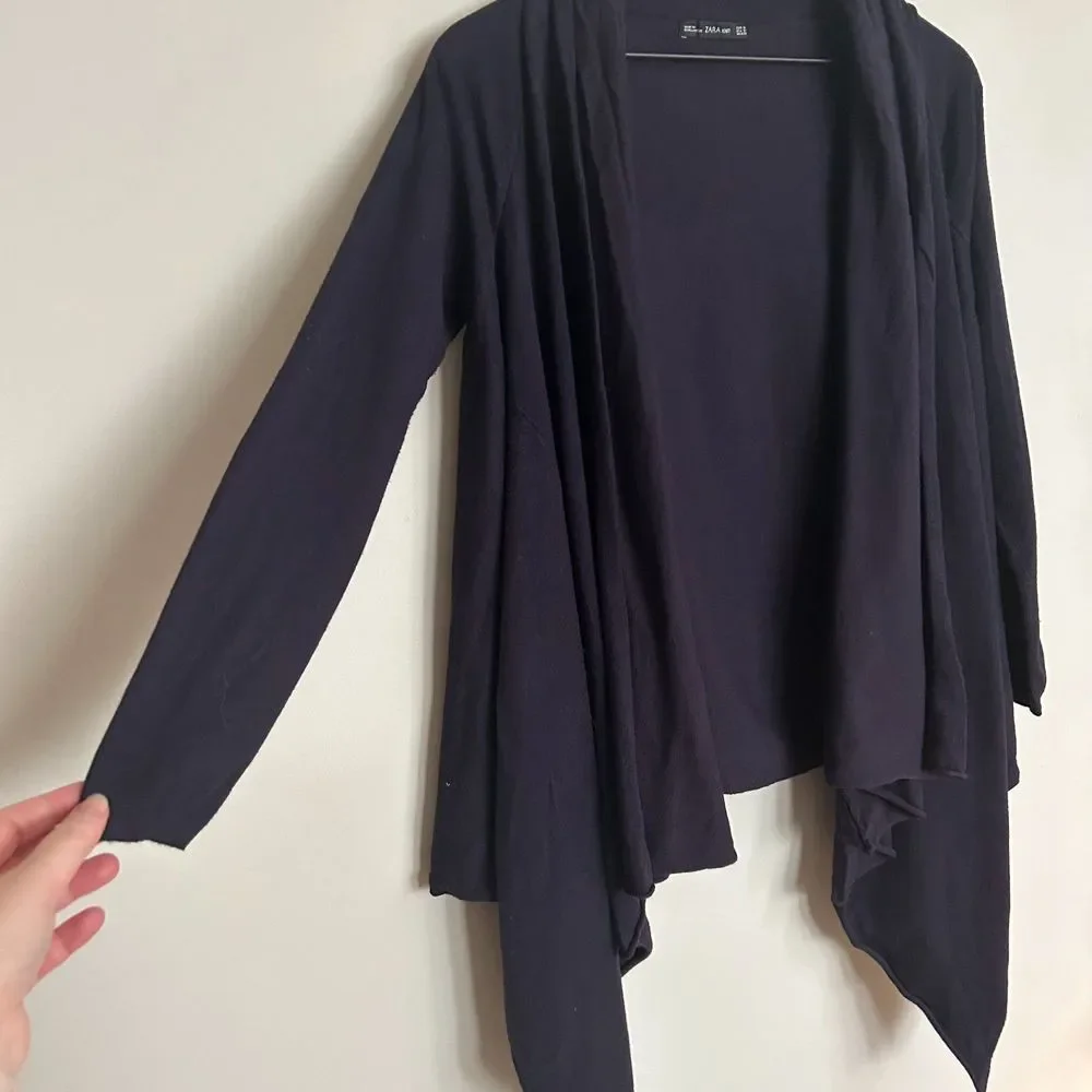 Zara Knit Navy Waterfall Open Cardigan